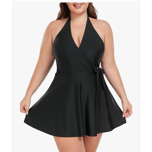 Ocean Blues Women's swimsuit V-Neck One Piece Swim dress Halter Wrap size 3XL - Picture 3 of 12